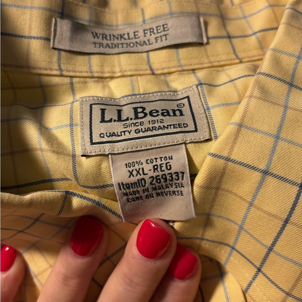 L.L. Bean Yellow Plaid Casual Button Down Shirt